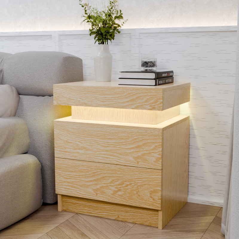 Albanese Manufactured Wood Nightstand with RGB LED Lights, Wood