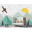 Papier peint amovible géométrique Triangle Green Mountains Sun Plane-69131616