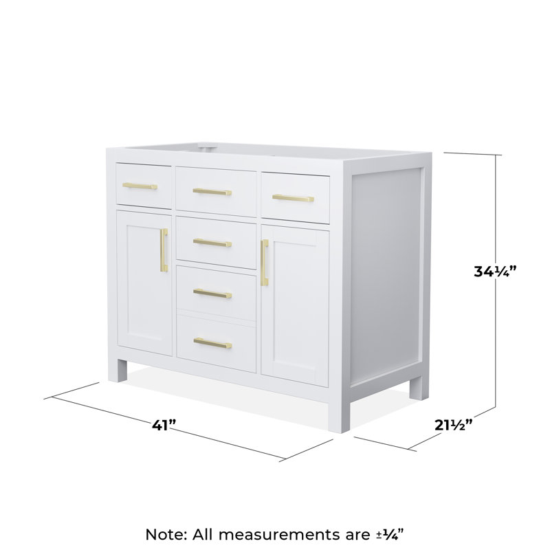 Base de meuble-lavabo simple autoportant de 41 po Beckett, Blanc/or brossé