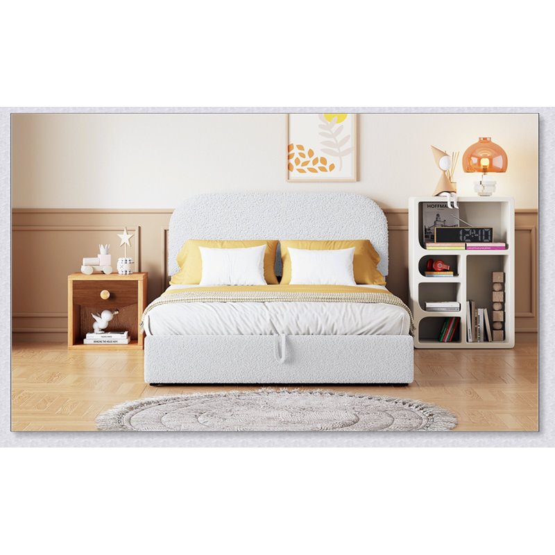 Lit plateforme tapissier Teddy, Blanc, Double