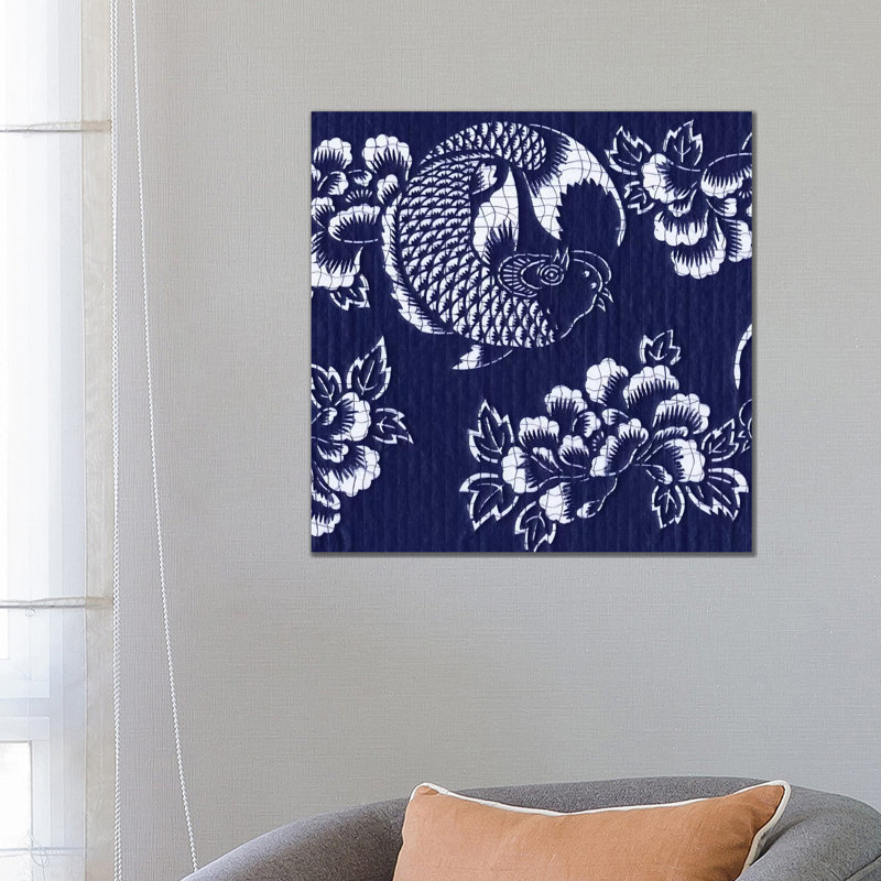 Indigo Carp Katagami II by Vision Studio - Wrapped Canvas Gallery-Wrapped Canvas Giclée, 66.04 cm H x 66.04 cm W