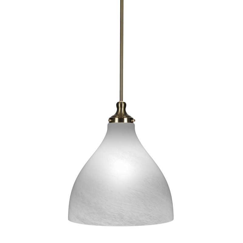 Nickelous Stem Hung Pendant Shown With 16" White Marble Glass, New Age Brass