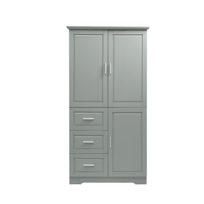 Armoire de rangement autoportante 62 po avec portes et 3 tiroirs pour salle de bain / bureau, tablettes réglables, dispositif anti-basculement