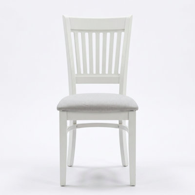 Linen White Wood Linen Fabric Rectangle 3 Piece Dining Set Slatted Back Chairs