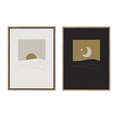 «Red Barrel Studio® Sylvie Modern Sunrise and Sunset Over The Ocean», ensemble de 2 toiles encadrées par Creative Bunch Studio 18 x 24