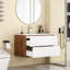 Meuble-lavabo mural 32 po avec lavabo, armoire avec tiroirs doubles, système de fermeture en douceur, lavabo en céramique, bois massif, facile à installer, conception unique sans poignée