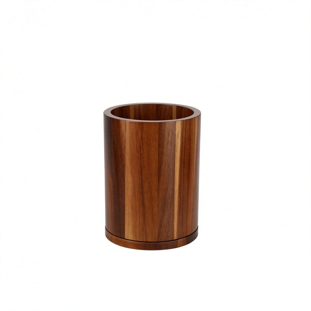Brown Wooden Rotating Circle Kitchen Utensil Holder for Spoons, Forks