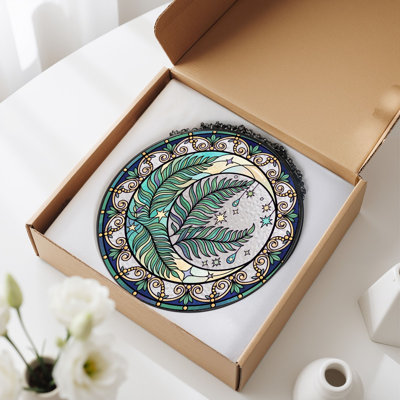 Moon Fern Stained Glass Window Panel，7.8H