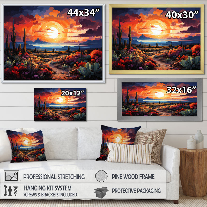 «Western Desert Serenade Pointillism Landscape II», reproduction d'art sur toile, H 12 po x l 20 po x P 1 po