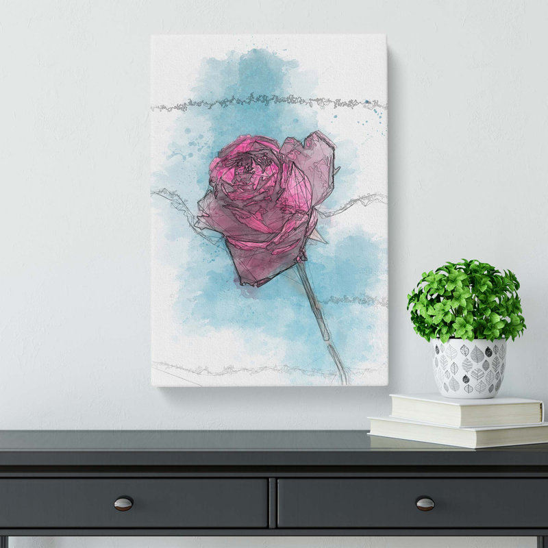 Fuscia Pink Dying Rose in Abstract - Wrapped Canvas, 91cm H x 60cm W x 3cm D