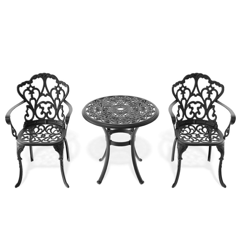 Patio en aluminium avec cadre noir et coussins de siège imperméables en fonte d'aluminium