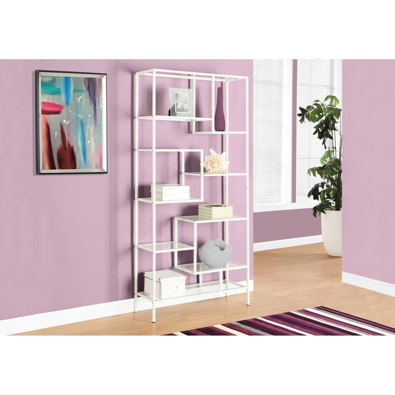 72"H Bookcase With Clear Tempered Glass And White Metal Construction For Office 72 Inch High Frame