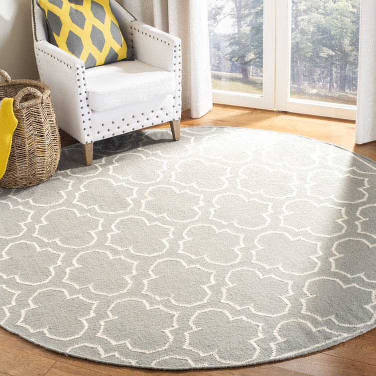 Rodgers Hand Woven Flat Weave Banana Silk/Wool/Cotton Geometric Rug in Ivory/Gray