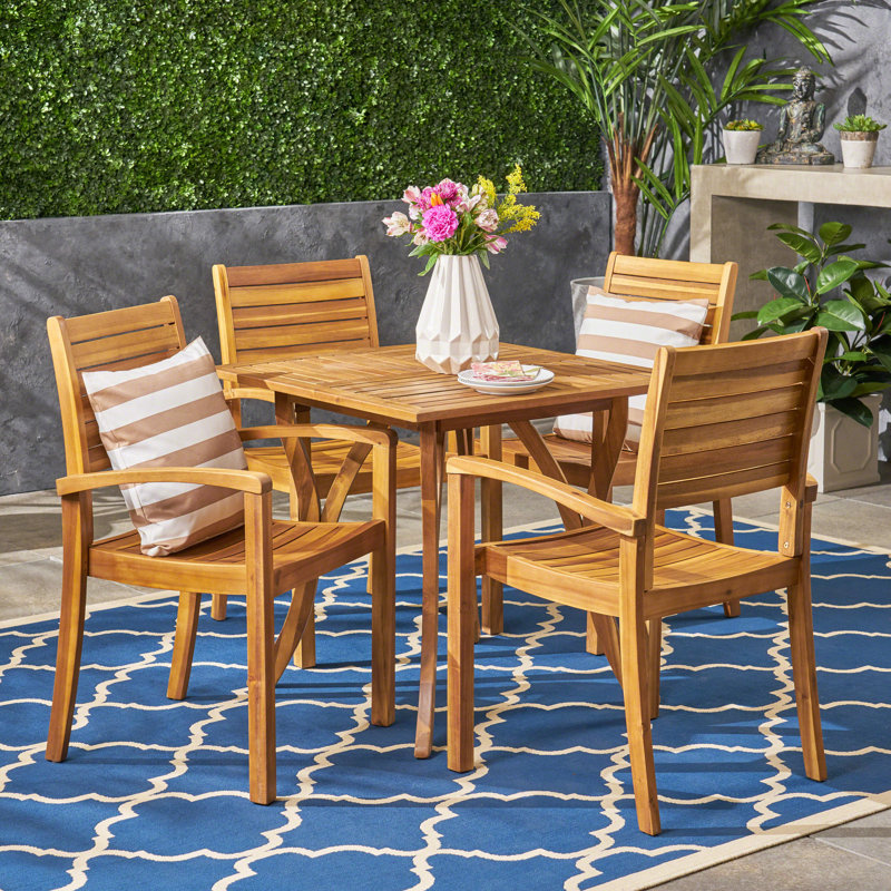 Devane 4 - Person Acacia Wood Patio Dining Set with Square Table, Teak Finish