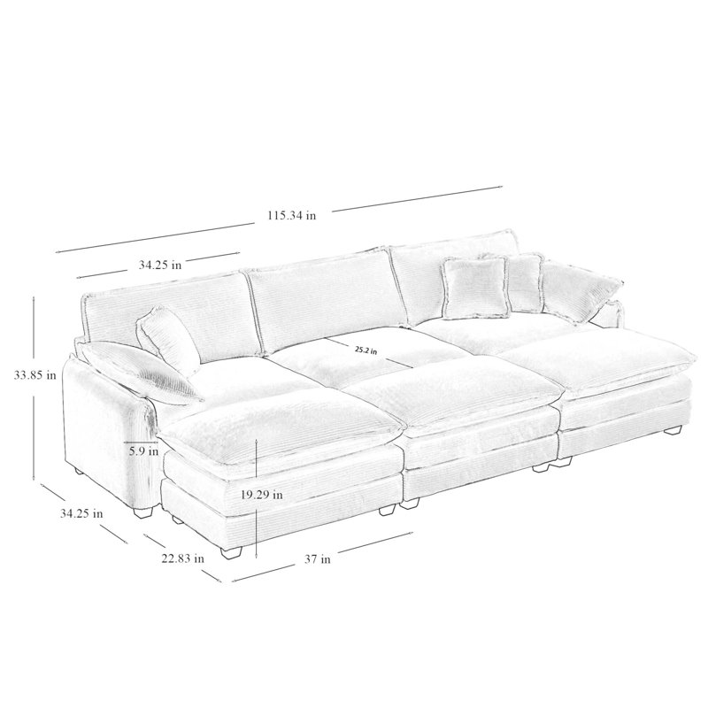 Versatile Oversized Cushioned Sofa With Multiple Ottomans For Various Uses, Green