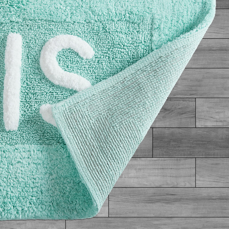 Cotton Blend Bath Rug, Aqua Blue