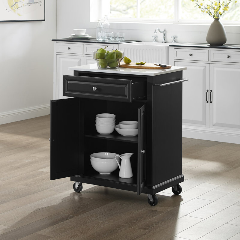 Carreen Granite Top Kitchen Cart, Black