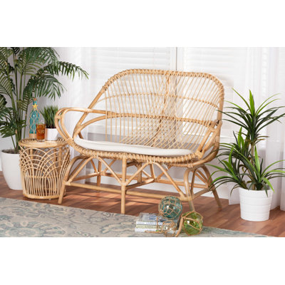 Chaunta 44.9'' Rattan Round Arm Loveseat with Reversible Cushions
