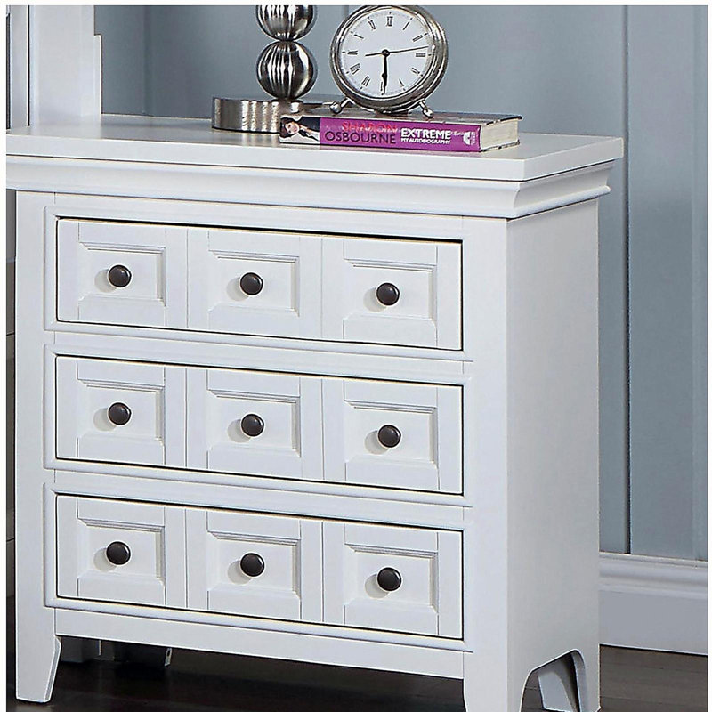 Table de chevet 3 boutons, Blanc