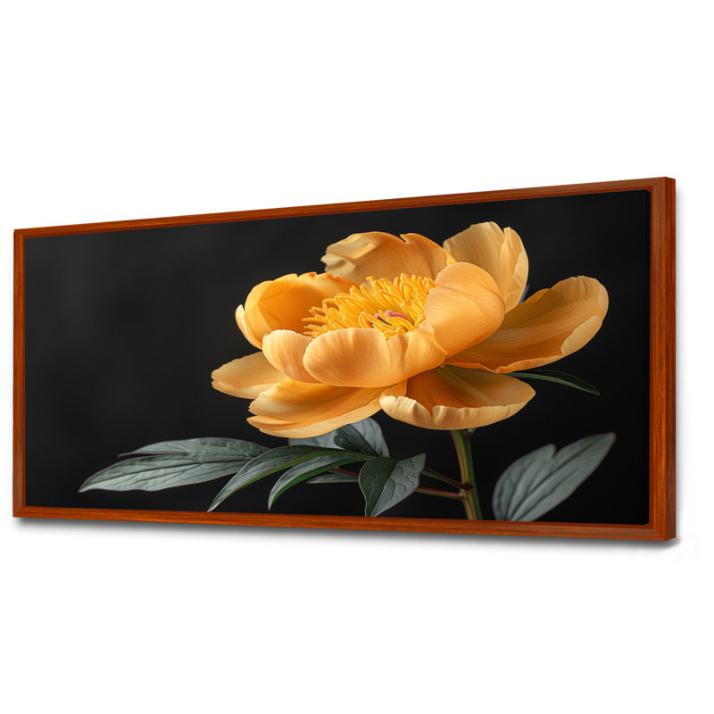 Pivoine moderne moderne monochrome - pivoines murales, salon, Toile avec cadre flottant brun, H 28 po x l 60 po x P 1,5 po