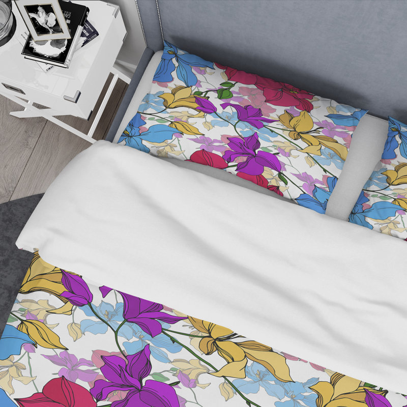 Multicolor Botanical Flowers - Ensemble de housse de couette floral - Polyester microfibre