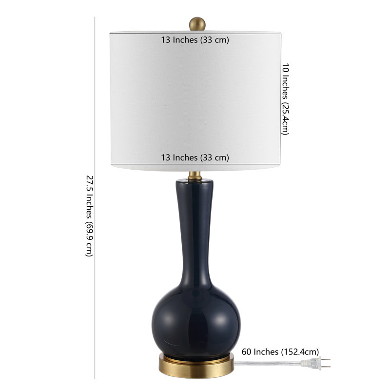Gaetna Navy Glass Table Lamp with White Drum Shade