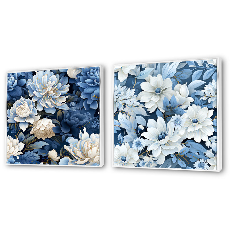 Annemasse - Ensemble de 2 décorations murales florales, Cadre blanc, H 16 po x l 33 po x P 1 po