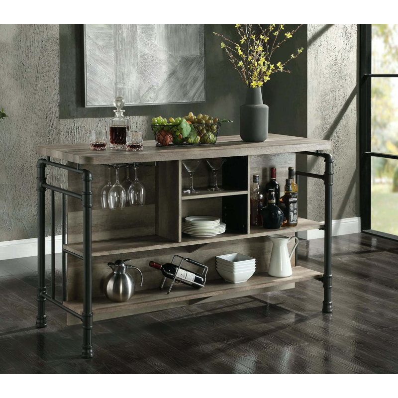 Îlot de cuisine à 5 tablettes en chêne antique et gris sable