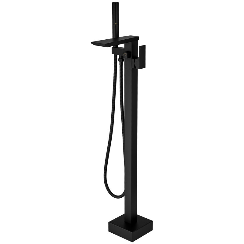 Floor Mount Tub Filler Freestanding Bathtub Faucet with 2 Function Handheld and Diverter, Solid Brass Tub Faucet, Matte Black