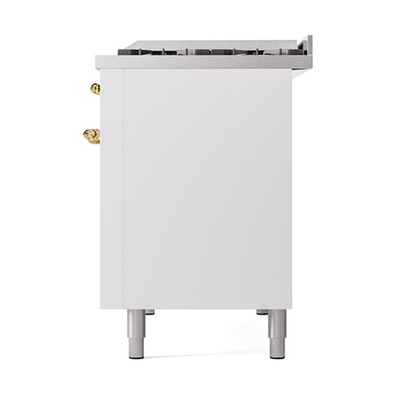 ILVE Nostalgie II Noblesse 48 in Dual Fuel Range, 8 Burner, Griddle, Liquid Propane, White/Brass