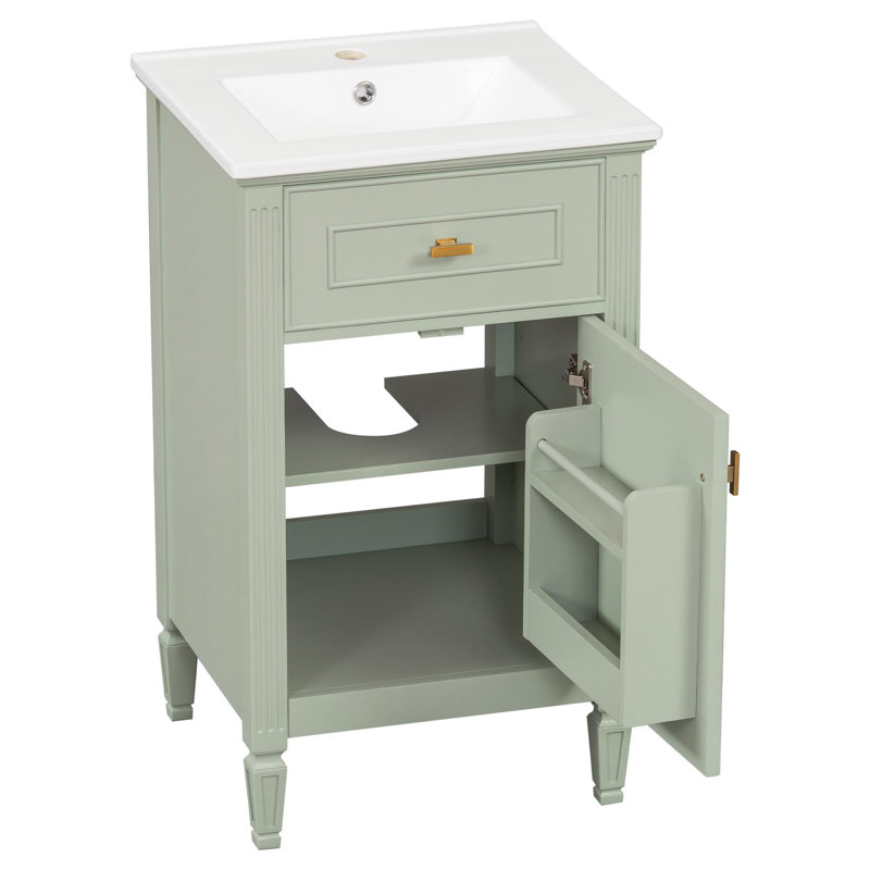 Meuble-lavabo autoportant de 20 po avec lavabo en céramique, Vert