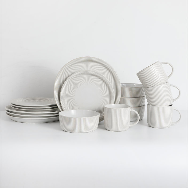 White Ceramic 16-Piece Embossed Dinnerware Set for 4
