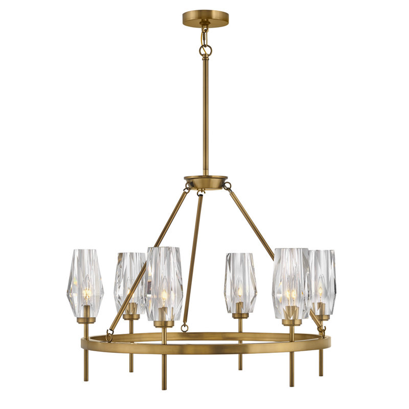 Ana 8-Light Single Tier Chandelier w/ Faceted Heavy-Cut Diamond-Shaped Crystal Shades, 6
