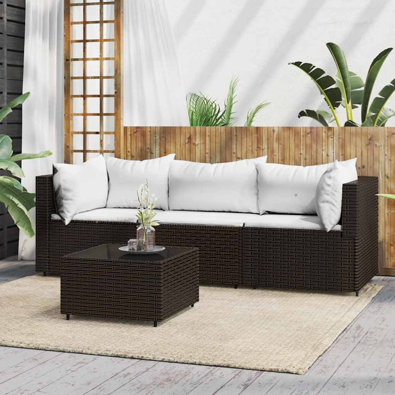 Patio Sectional Set with Cushions, Beige, Brown, Yes