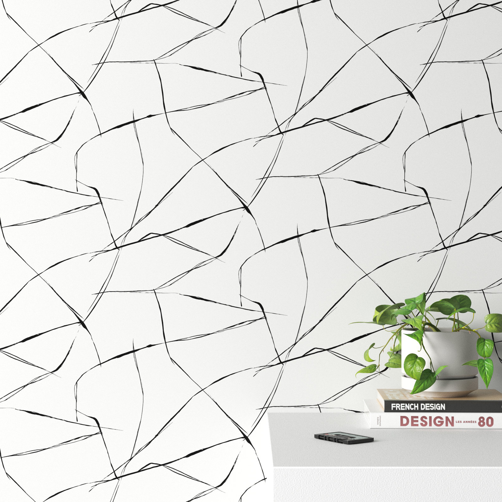 Niseko Modern Abstract Wallpaper, Metallic Ebony