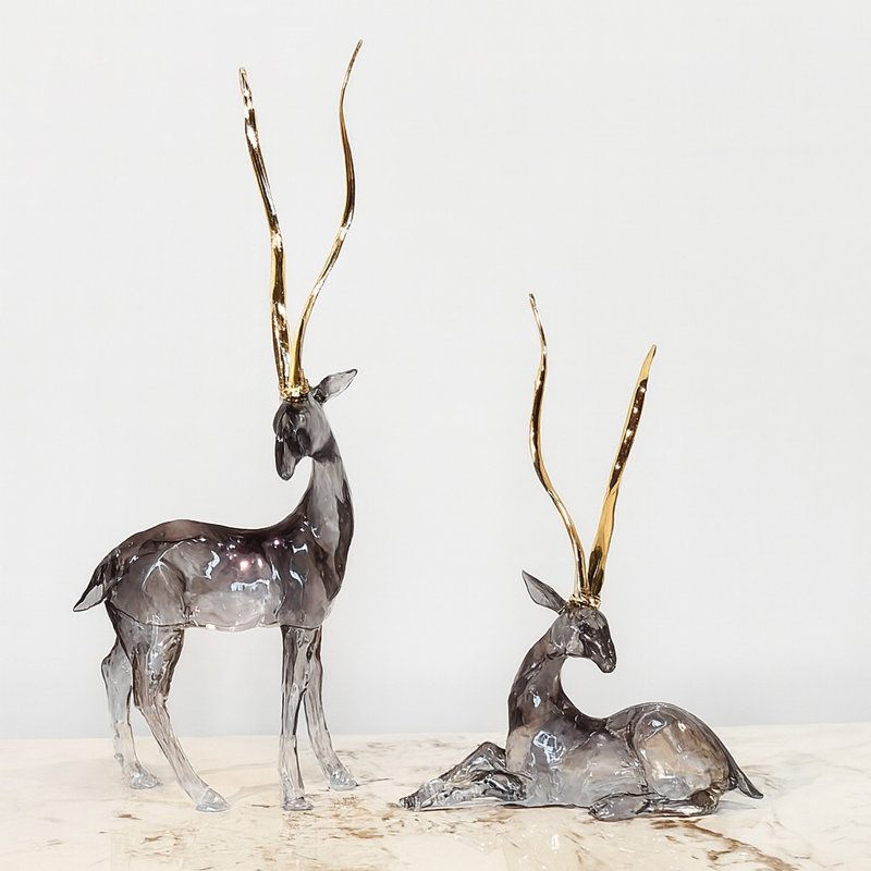 Ensemble de 2 sculptures en cristal cerf