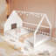 Lit pleine grandeur en bois avec fenêtre et clôture, cadre de lit-315888711