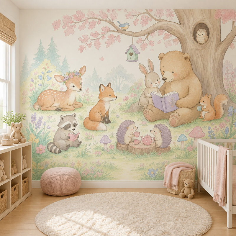 Papier peint animaux aquatiques Woodland, 120"x96", Peel and Stick
