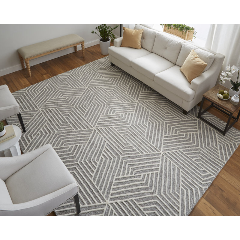 Lytton Modern Geometric, Gray/Ivory Area Rug, Rectangle 8' x 10'
