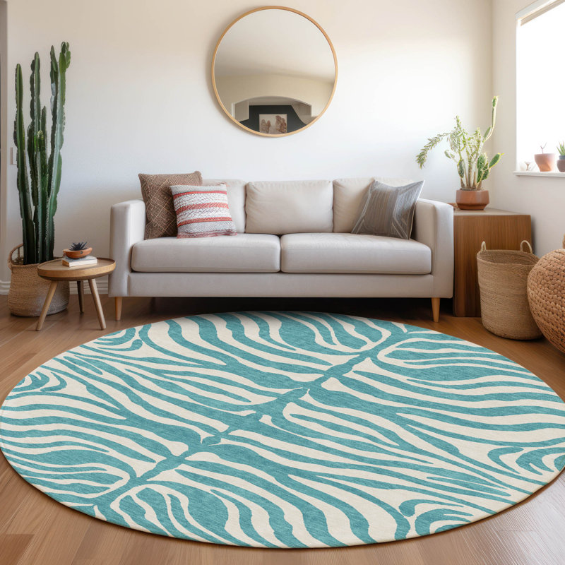Solstice Teal Washable Indoor-Outdoor Rug - , 8' x 8'