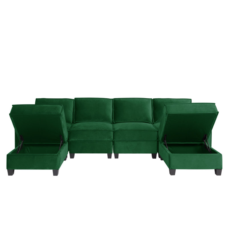 Canapé modulaire et méridienne Emmaliese, Velours vert