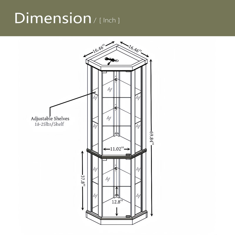 Vitrine d'angle vitrée d'angle pour vitrine de coin, vitrine de coin