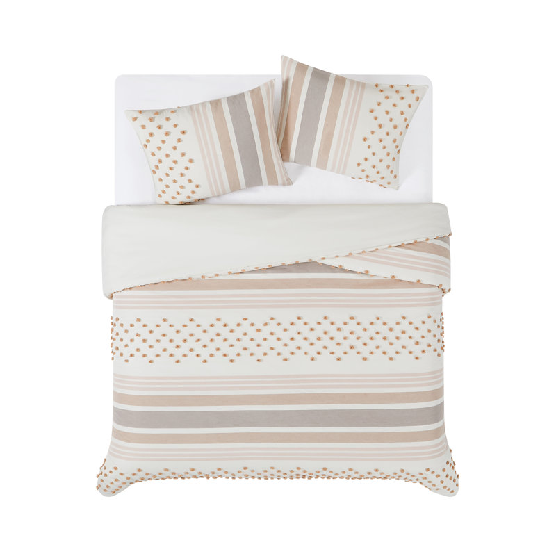 Polyester Plain Weave Geometric Shapes Duvet Cover, Beige, King Duvet Cover + 2 King Pillow Shams