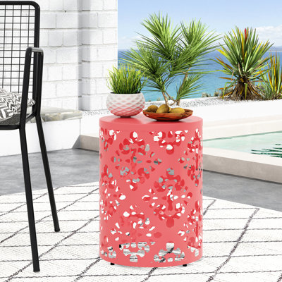 Grande table d'appoint extérieure en métal avec revêtement en poudre et motif corail découpé