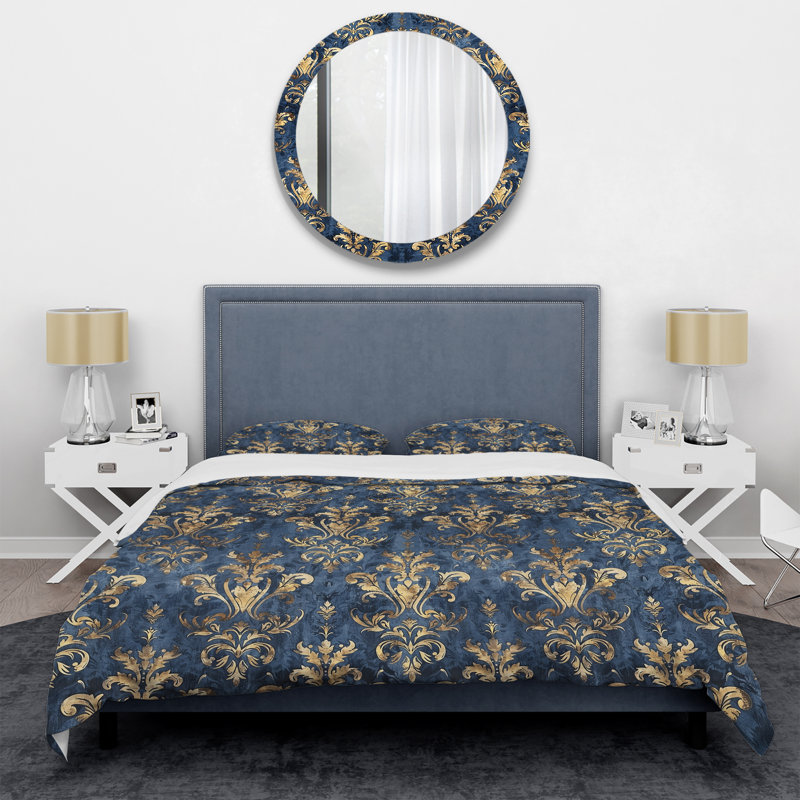 Ensemble de housse de couette Blue Gold Damask Glamour II - Glam, Housse de couette pour grand lit + 2 taies décora