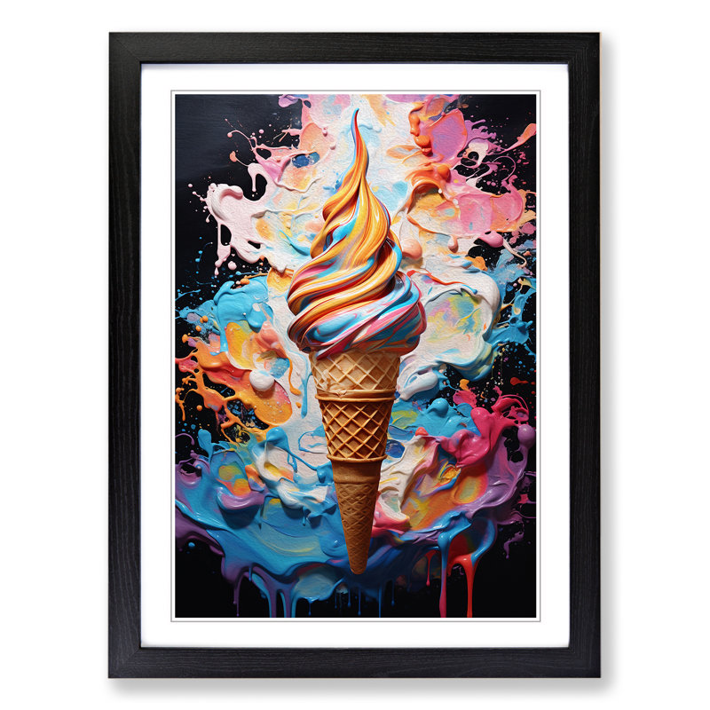 Ice Cream Gestural Art - Framed Print, 46cm H x 34cm W x 2cm D, Black