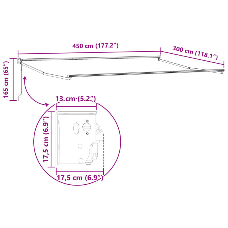 Ebern Designs Retractable Patio Awning, Red/Grey, 450 cm W x 300 cm D