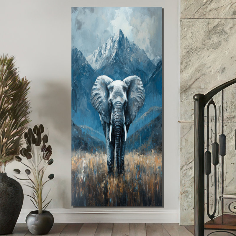Éléphant d'Afrique moderne Harvell dans les montagnes III - Éléphant, art mural, H 60 po x l 28 po, Toile tendue