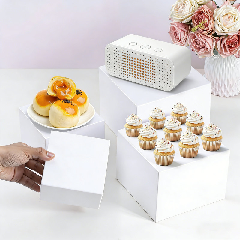 Buffers, élévateurs de nourriture pour table de buffet, présentoir pour la restauration de figurines de bijoux de dessert, présentoir de cube en acrylique emboîtable avec fond creux 4PCS 7 "8" 9 "10"