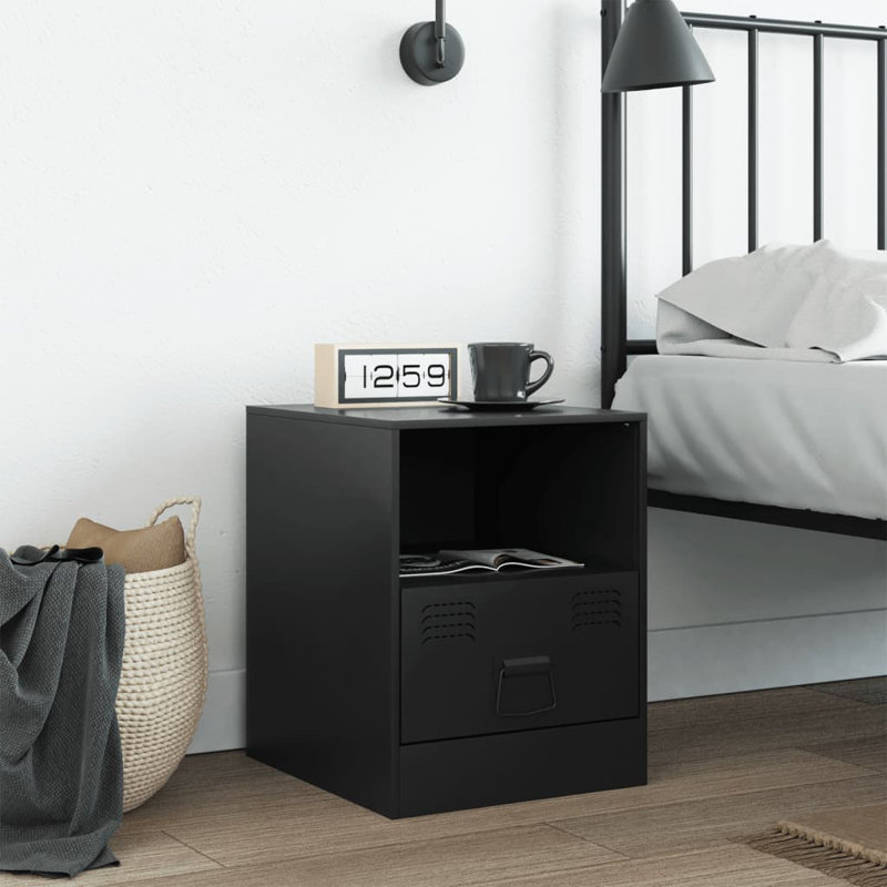 34.5cm W Steel Bedside Table, Black